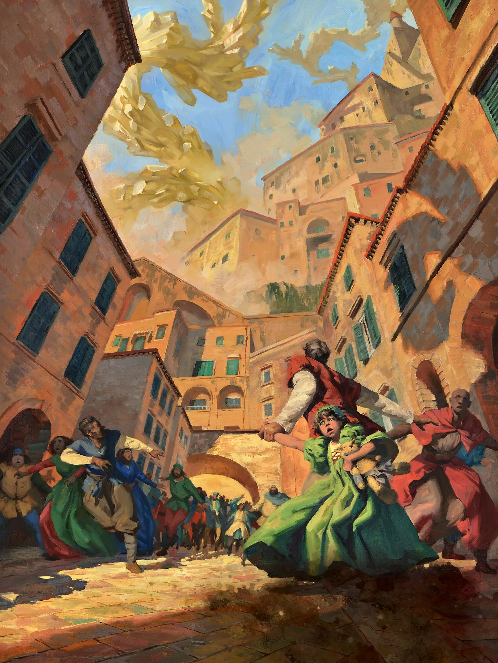 A scene of terror as Astral Seeds explode into crystalline formations around Baldur’s Gate