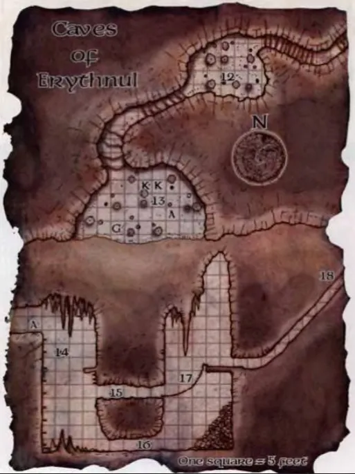 Map of the Caves of Erythnul ambush encounter from the adventure