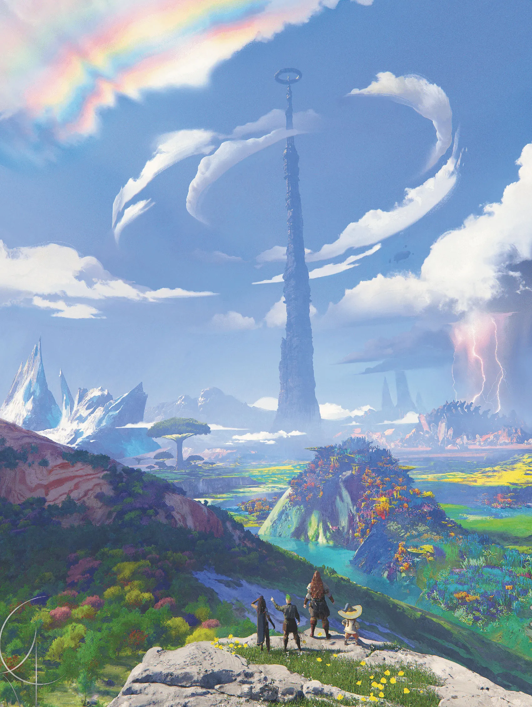 A great piece of art of from the adventure depicting the Outlands. Adventurers in the Outlands stare at the Spire in the center, with Sigil at its top.